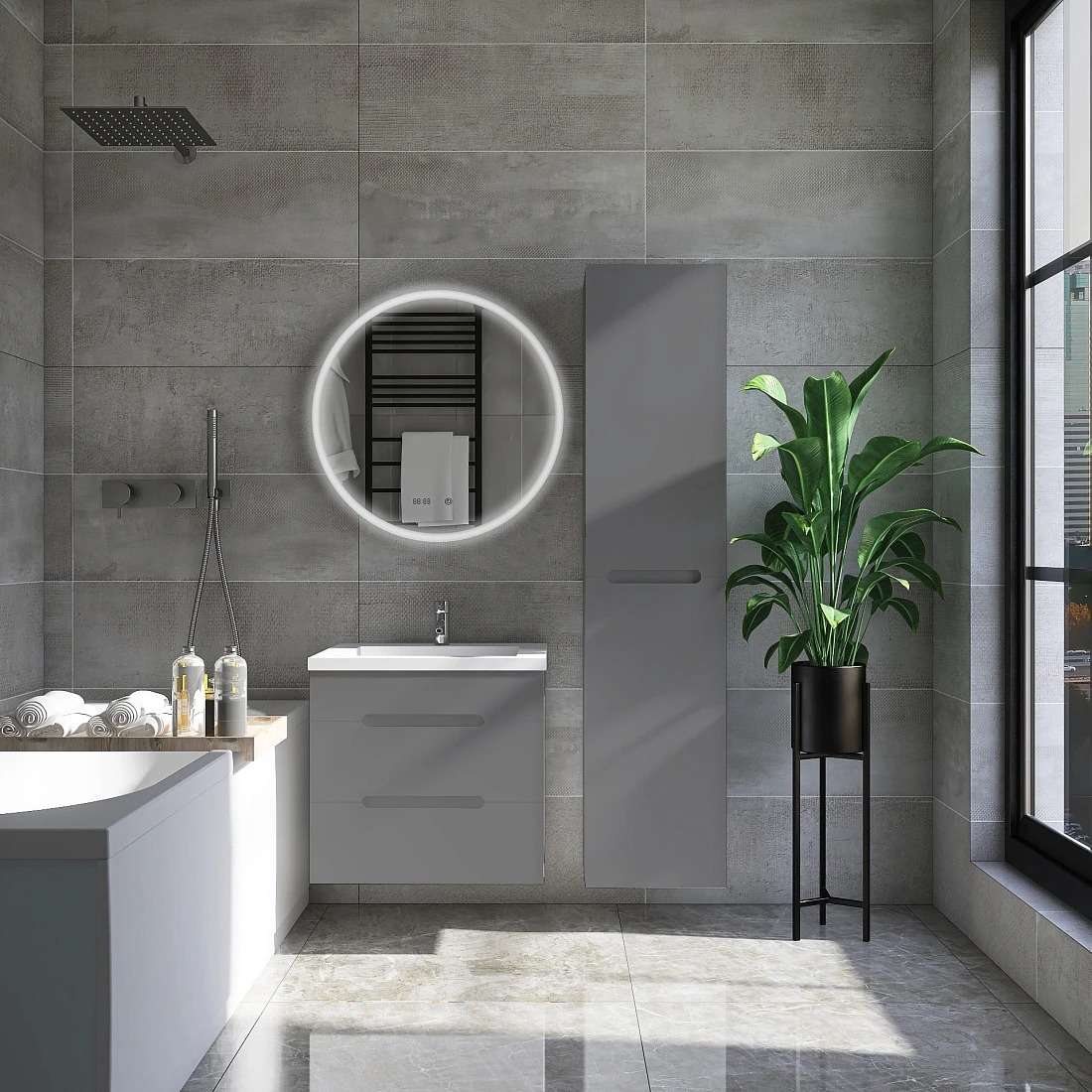 Тумба "Марсель 50", графит, с умывальником "Como 50", подвесная