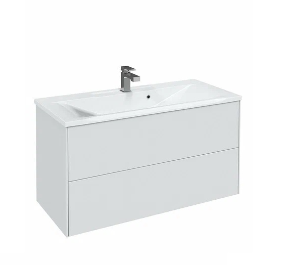 Тумба "Silk 100" белый матовый с умывальником Premier 100, подвесная