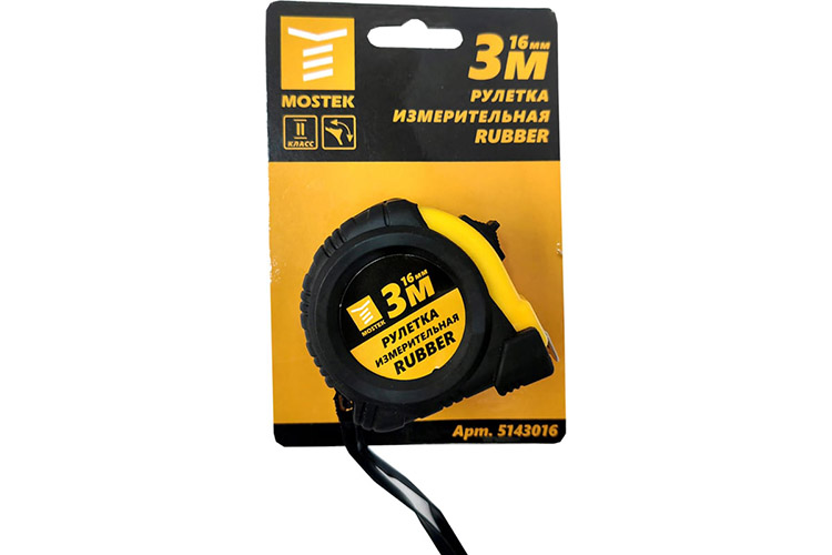 Рулетка "Mos Tek" Rubber с фиксатором 3м*16мм